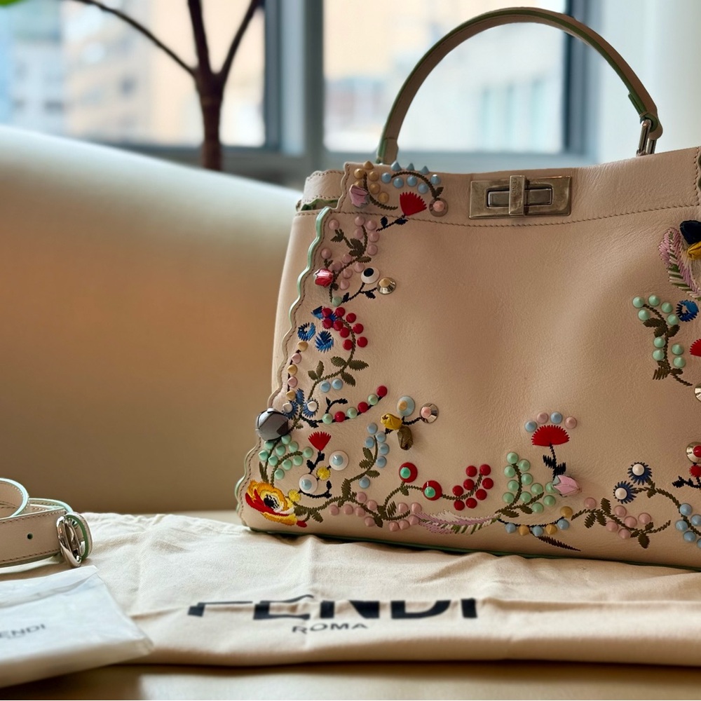 Fendi Cream Satchel with Floral Design